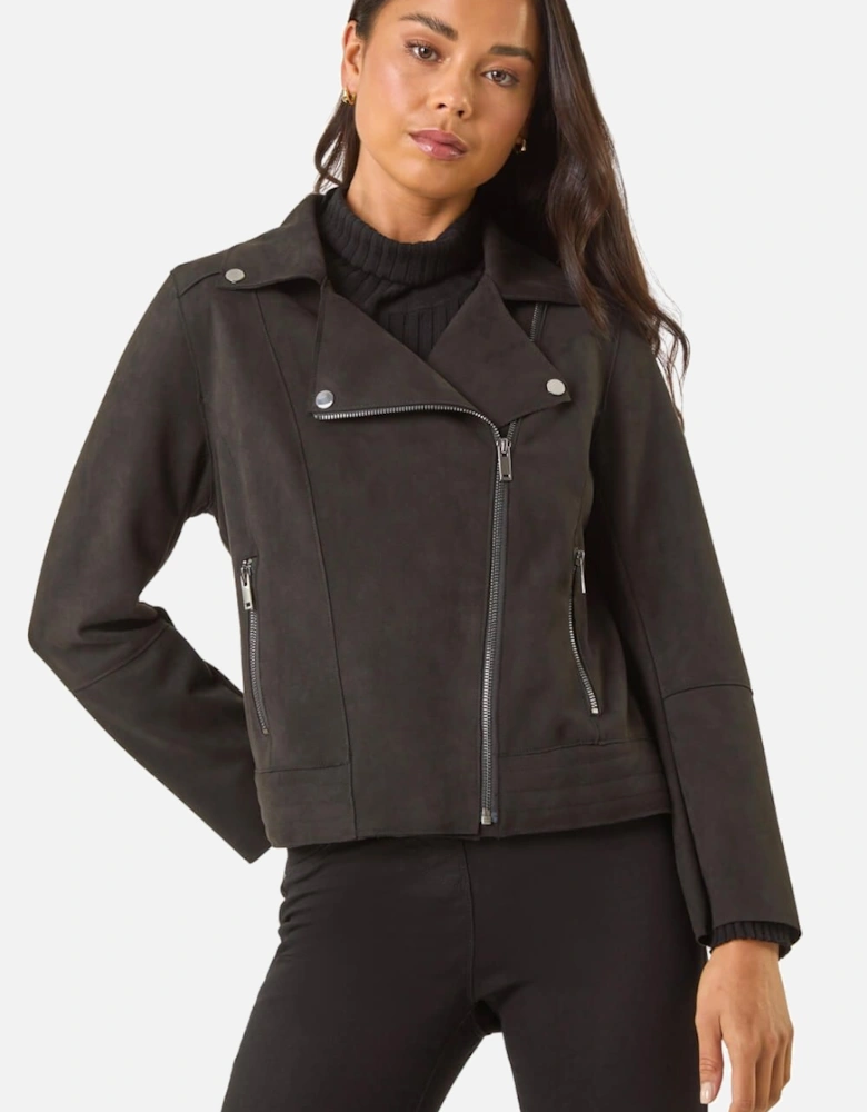 Petite Faux Suede Biker Jacket