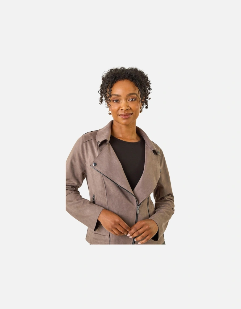 Petite Faux Suede Biker Jacket