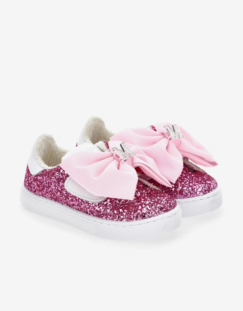 Girls Glitter Bow Trainers in Pink