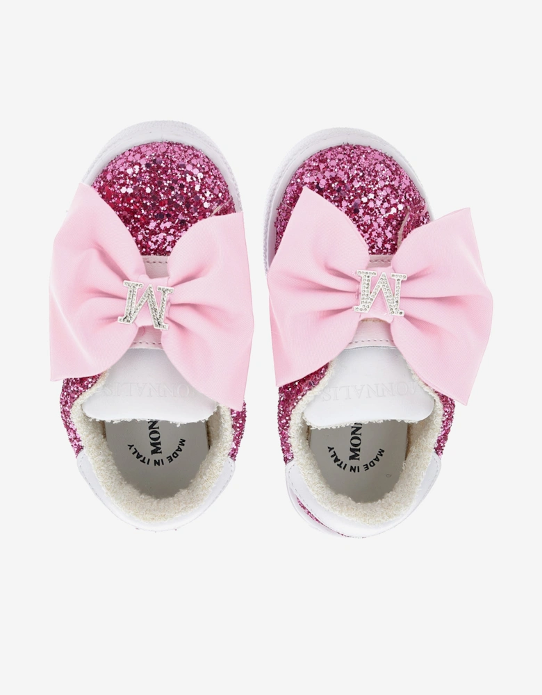 Girls Glitter Bow Trainers in Pink