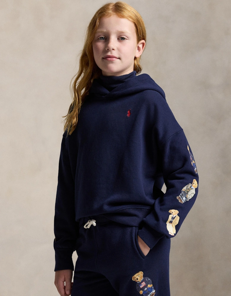 Girls Polo Bear Hoodie in Navy