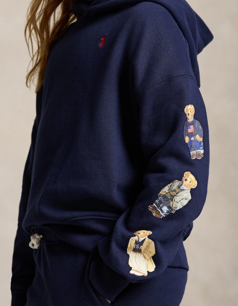 Girls Polo Bear Hoodie in Navy