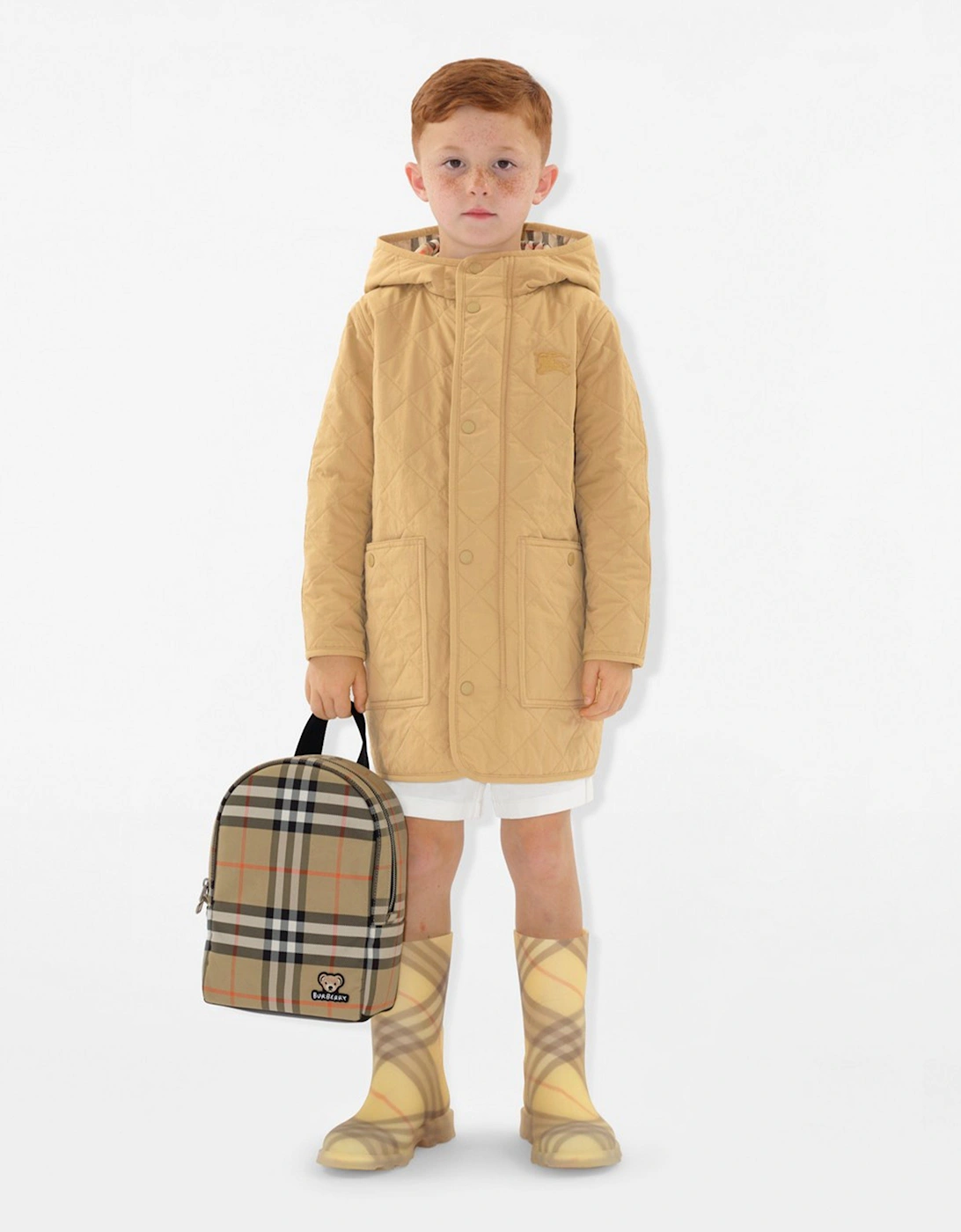 Kids Huey Check Backpack in Beige (27cm)