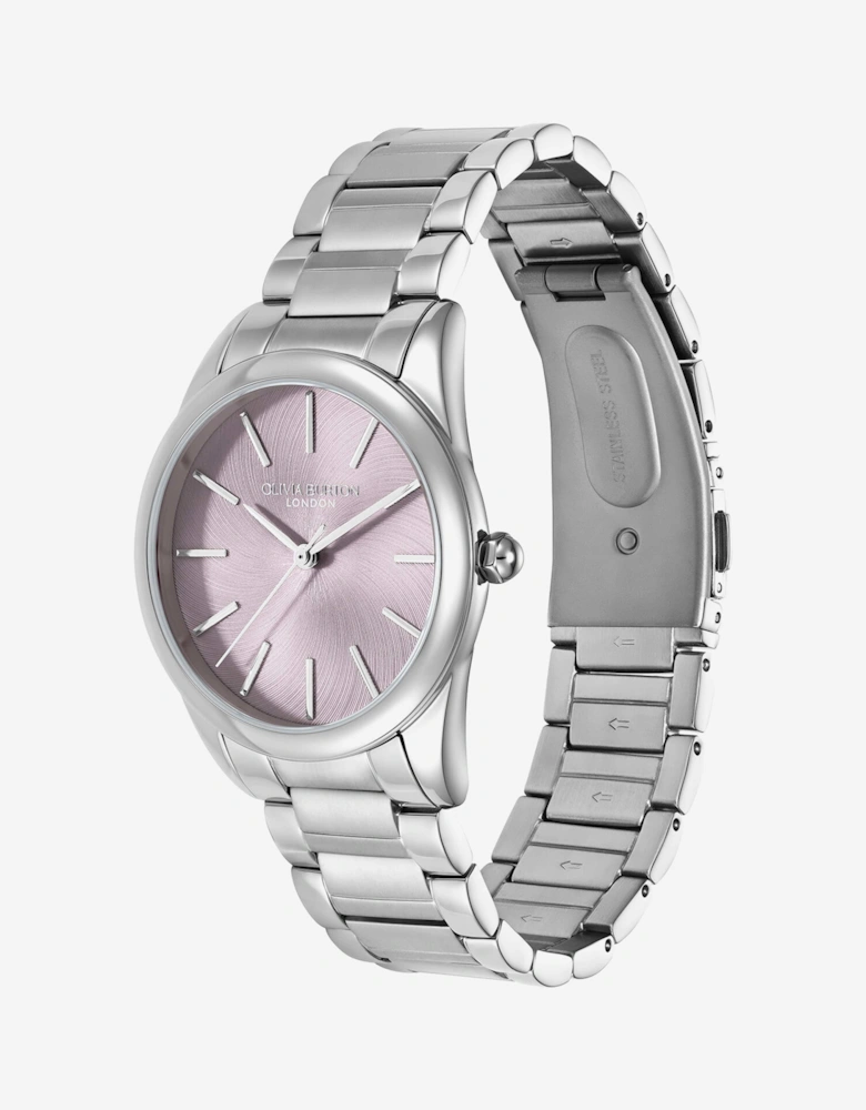 Glowful Stainless Steel Watch with Lavender Dial in Silver (34mm)