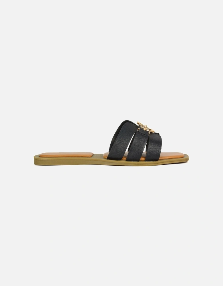 'Melissa' Open Toe Flat Slip On Slide Sandals With Buckle Detail