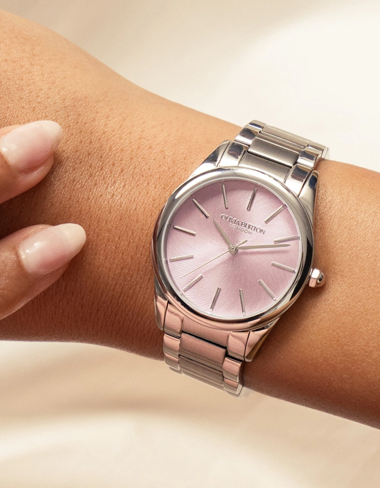 Glowful Stainless Steel Watch with Lavender Dial in Silver (34mm)