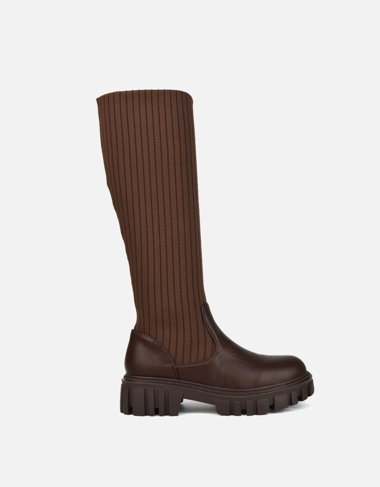 'Kirsten' Knitted Sock Knee High Boots with Chunky Sole