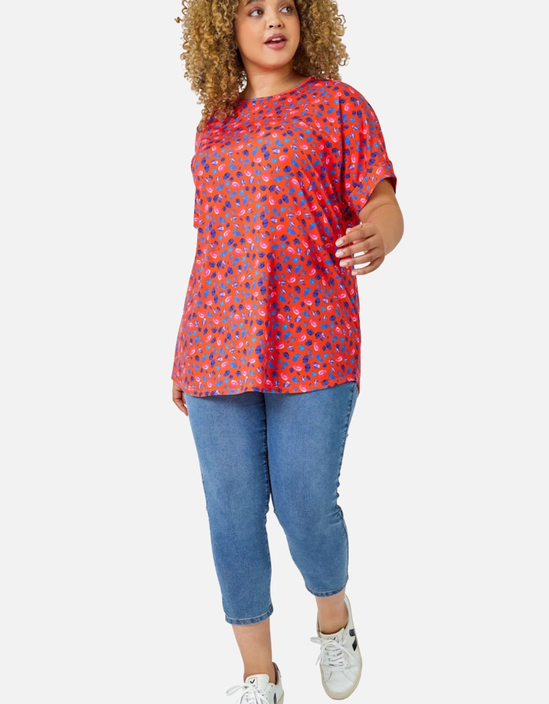 Curve Animal Print Stretch Tunic Top