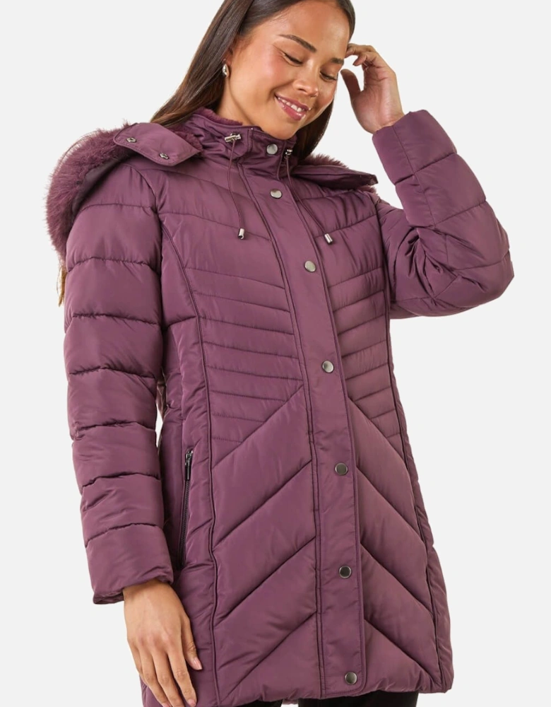 Petite Hooded Longline Quilted Coat