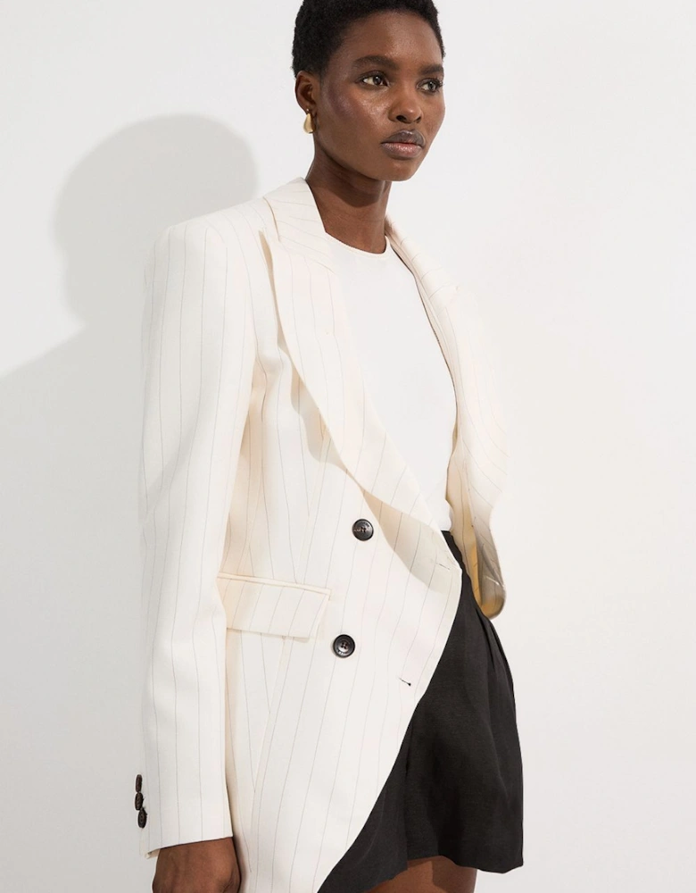 Pinstripe Double Breasted Waisted Tailored Jacket