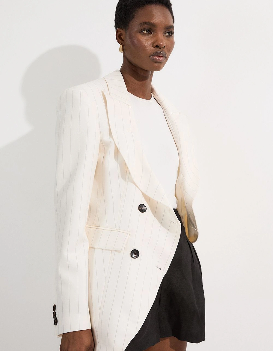 Pinstripe Double Breasted Waisted Tailored Jacket, 2 of 1