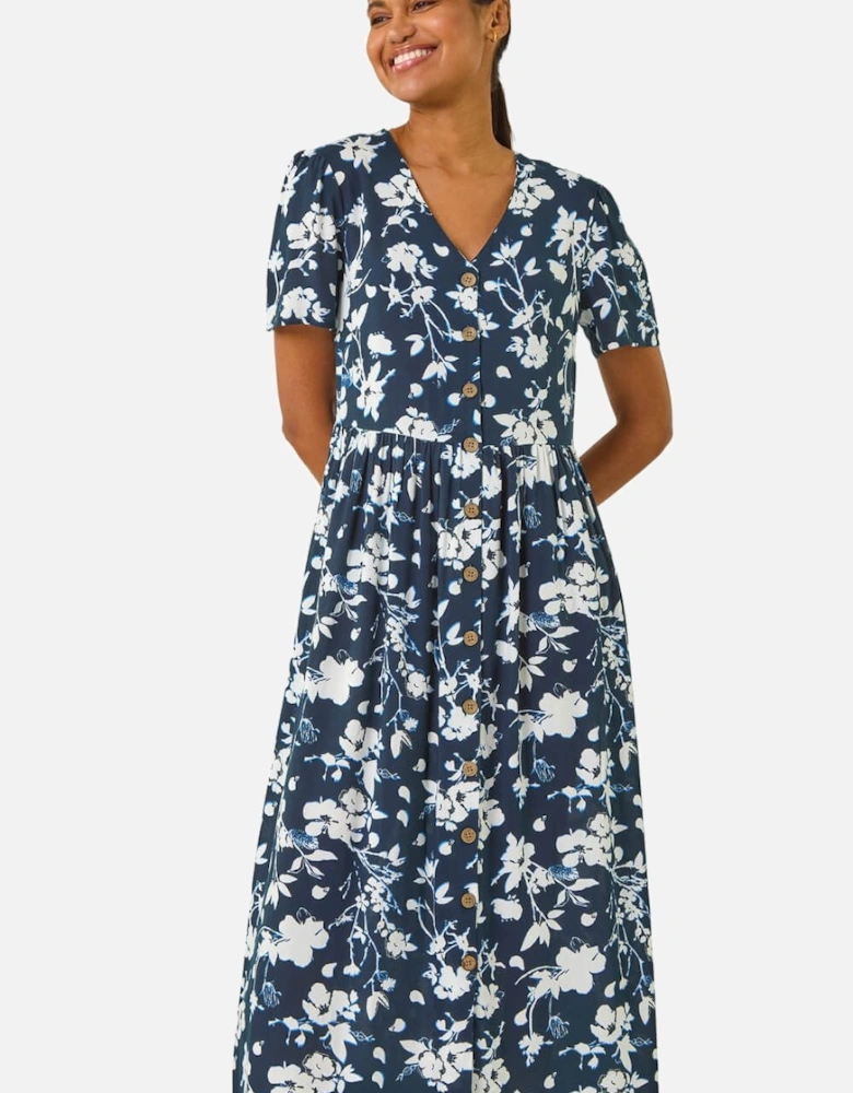 Floral Print Button Through Midi Dress