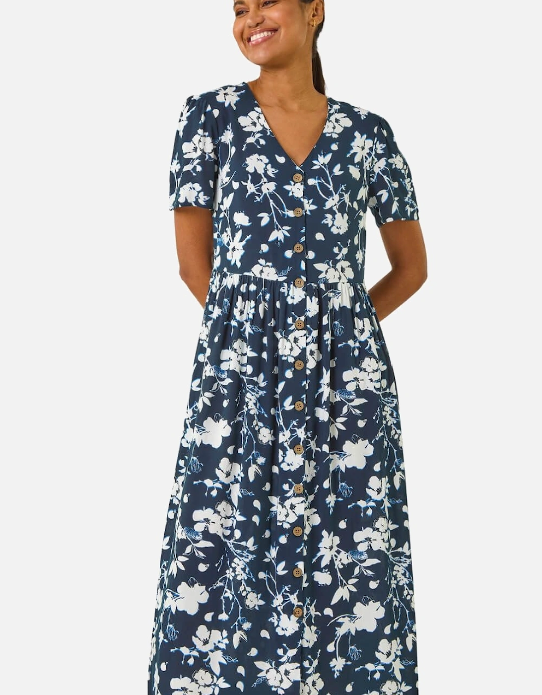 Floral Print Button Through Midi Dress, 2 of 1