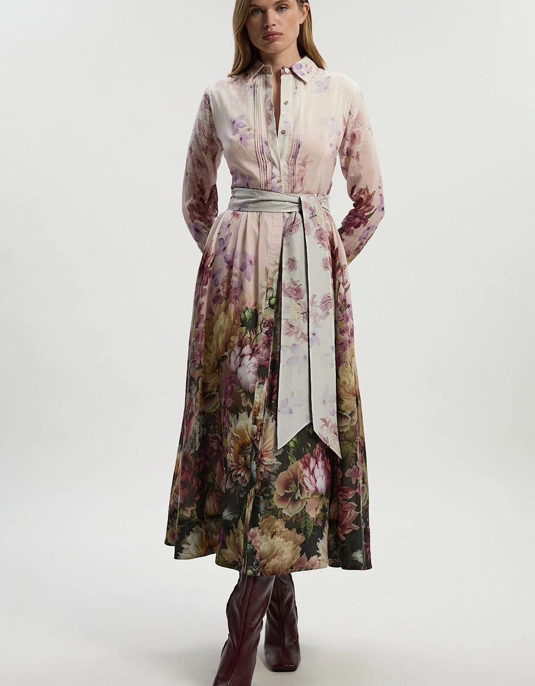 Petite Floral Print Silk Cotton Long Sleeve Woven Maxi Dress, 2 of 1
