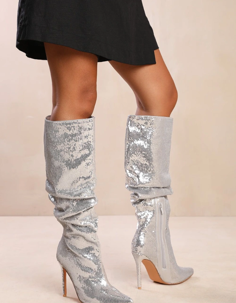 'Glimmer' Below Knee Sequin Slouch Boots