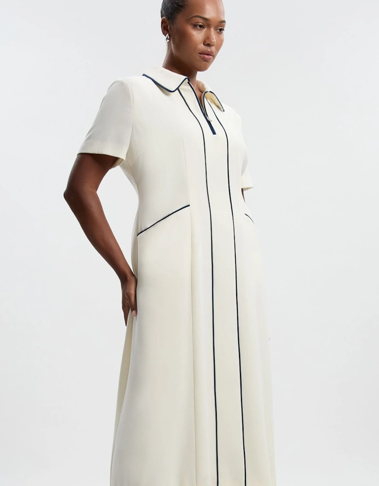Plus Size Tailored Crepe Tipped Tailored Midi Shirt Dress