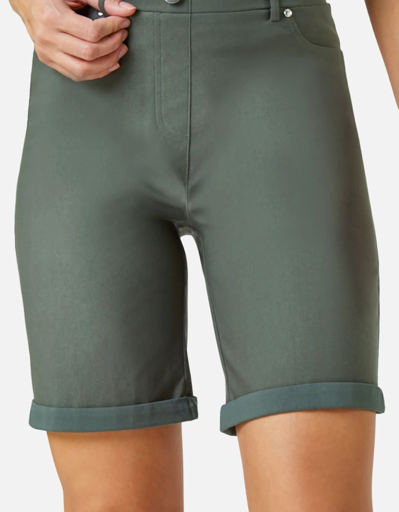 Elastic Waist Turn Up Stretch Shorts
