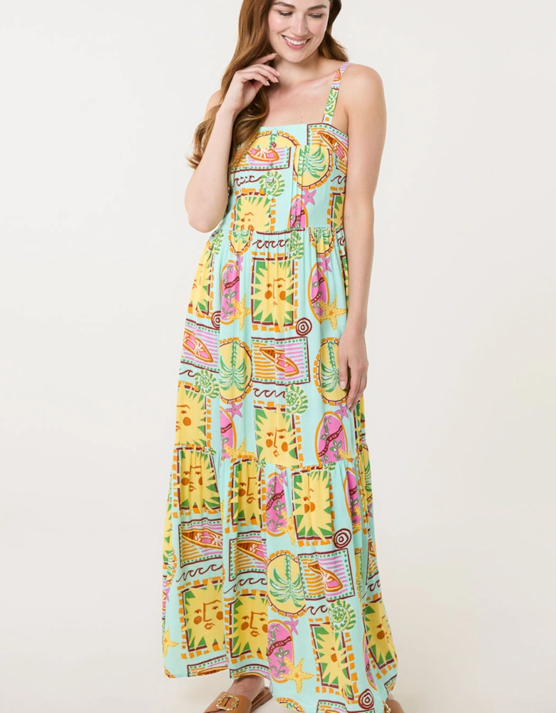 Multi Tropical Print Strappy Maxi Dress
