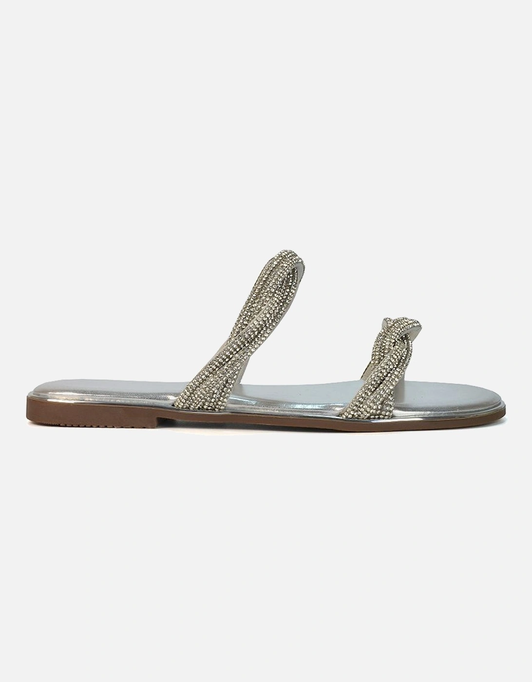 'Jade' Flat Embellished Diamante Slider Sandals, 2 of 1