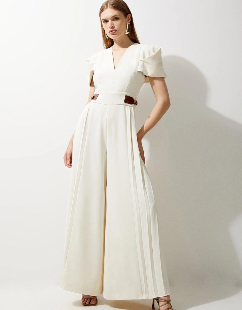 Petite Soft Tailored Crepe Tab Detail Pleated Jumpsuit