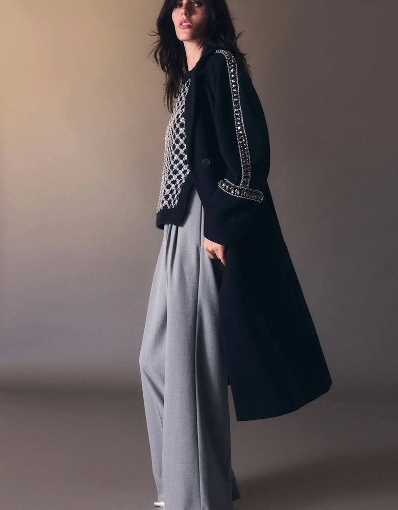 Wool Embellished Oversize Tailored Coat