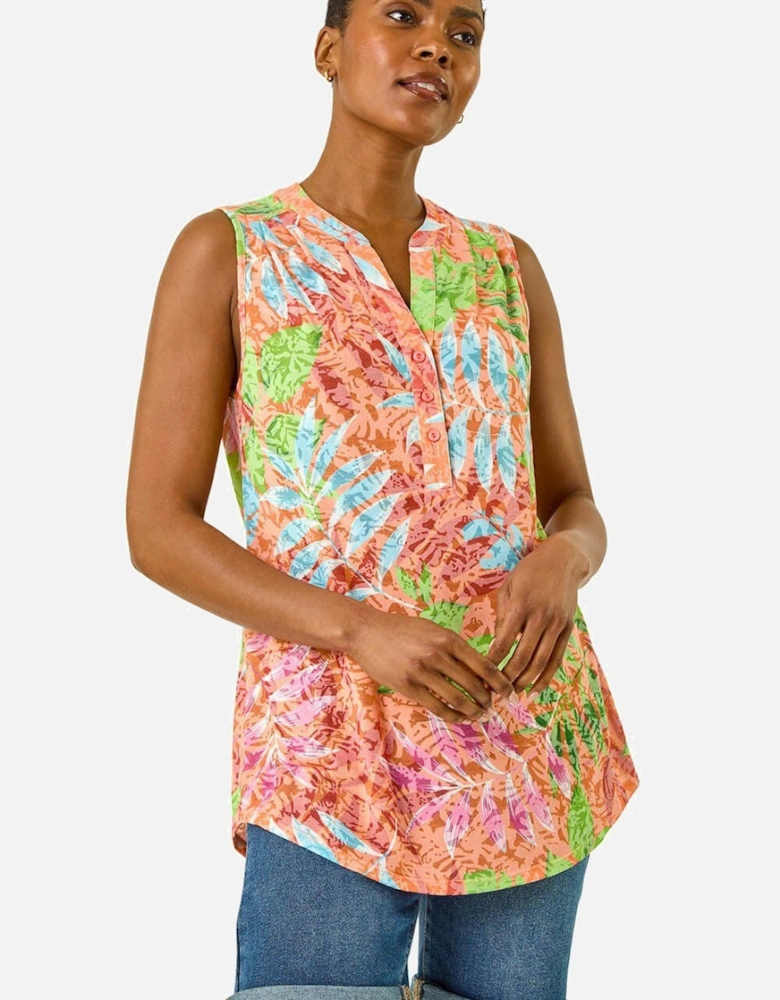 Burnout Leaf Print Vest Top