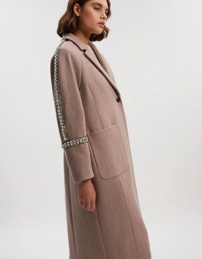 Wool Embellished Oversize Tailored Coat