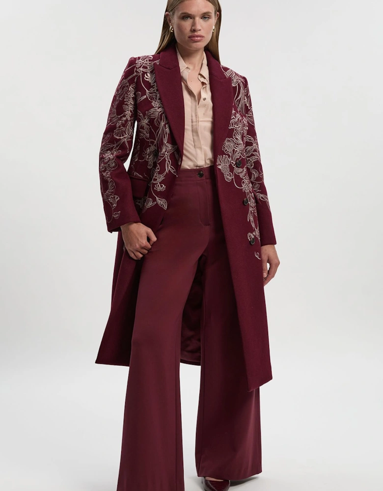 Wool Floral Embroidered Double Breasted Coat