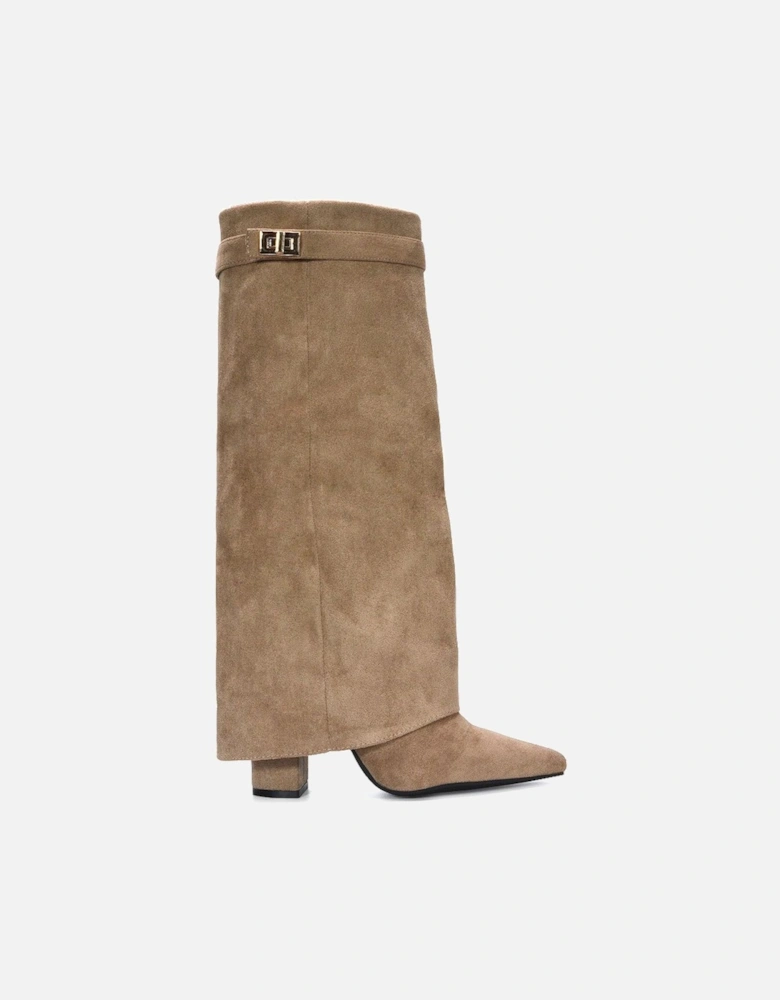 'Rayna' Block Heel Knee High Foldover Boots With Pointed Toe