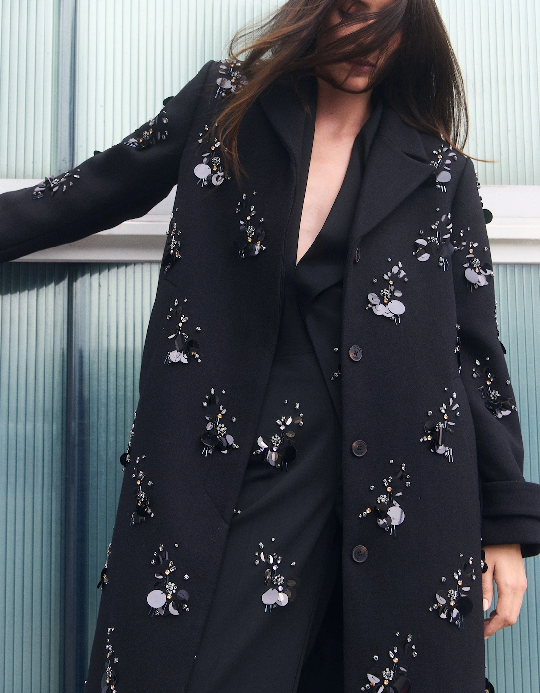 Wool Embellished Single Breasted Tailored Coat, 2 of 1