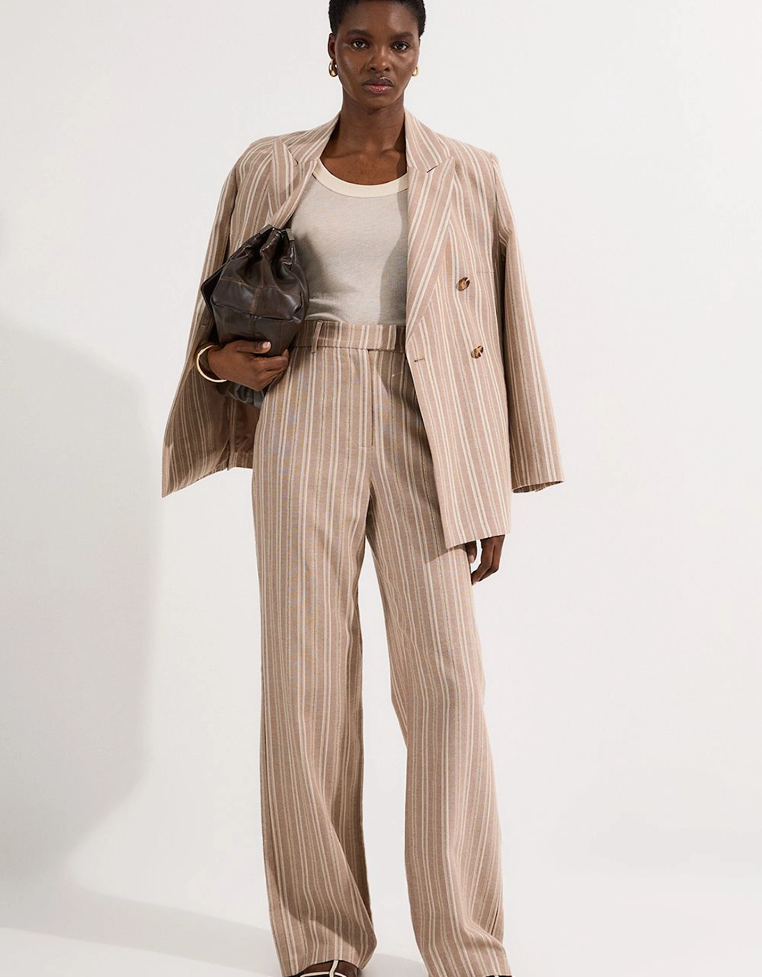 Linen Sparkle Stripe Tailored Wide Leg Tailored Trouser, 2 of 1