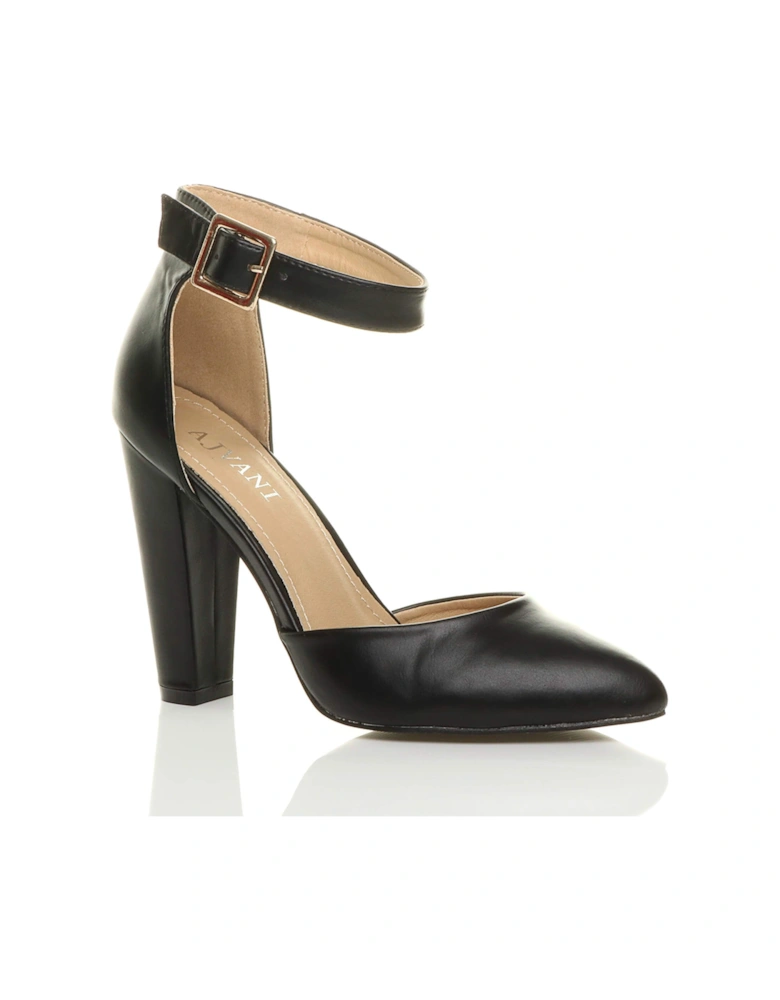 High Block Heel Ankle Strap Pointed Toe  2 Part Heels