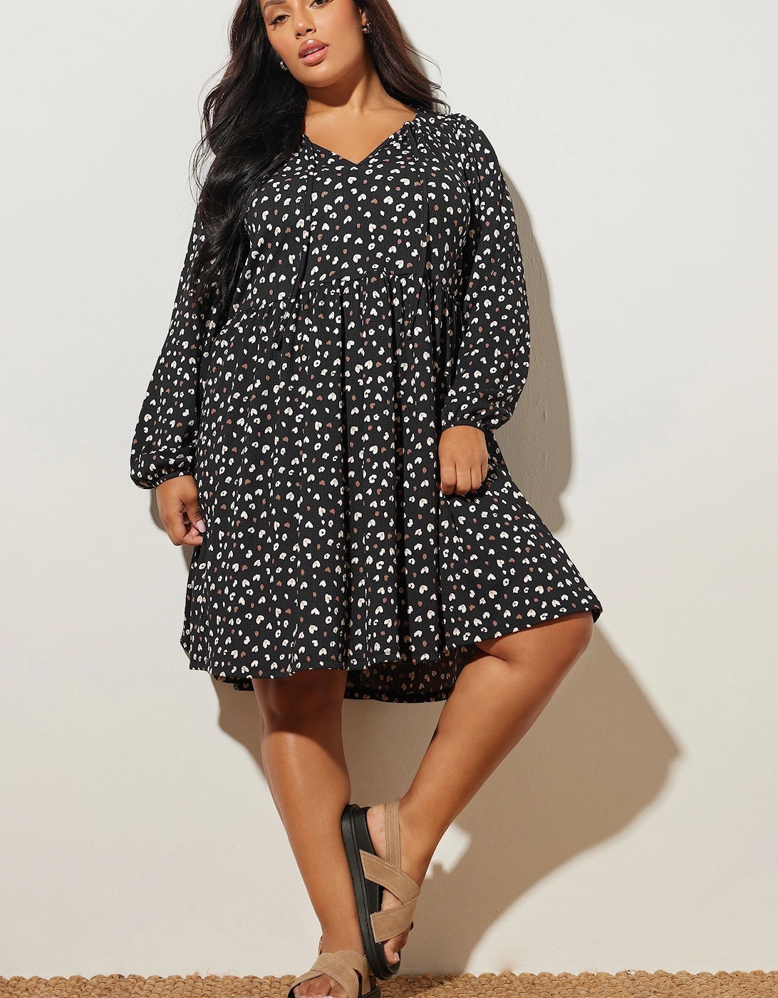 Heart Print Tie Neck Dress, 2 of 1