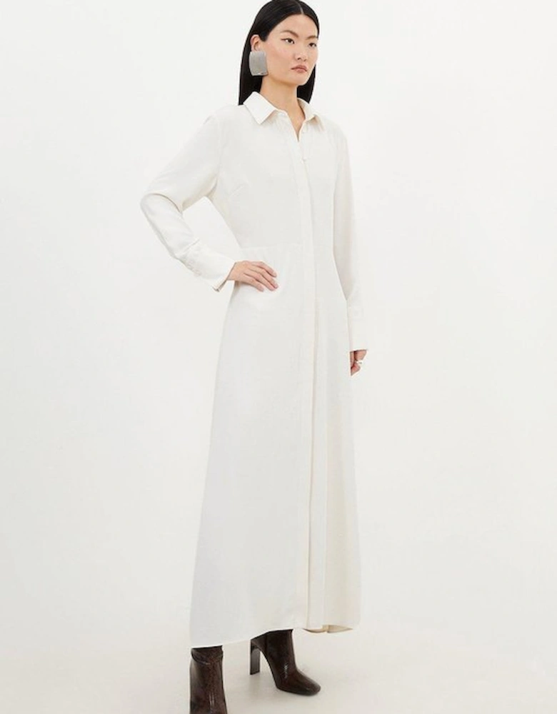 Soft Tailored Belted Maxi Shirt Dress
