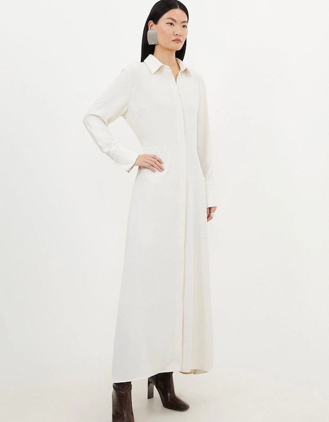 Soft Tailored Belted Maxi Shirt Dress