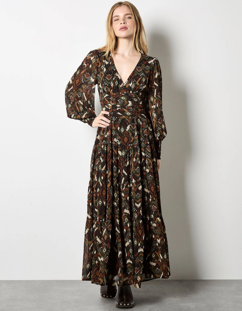 Ikat Chiffon Tiered Maxi Dress