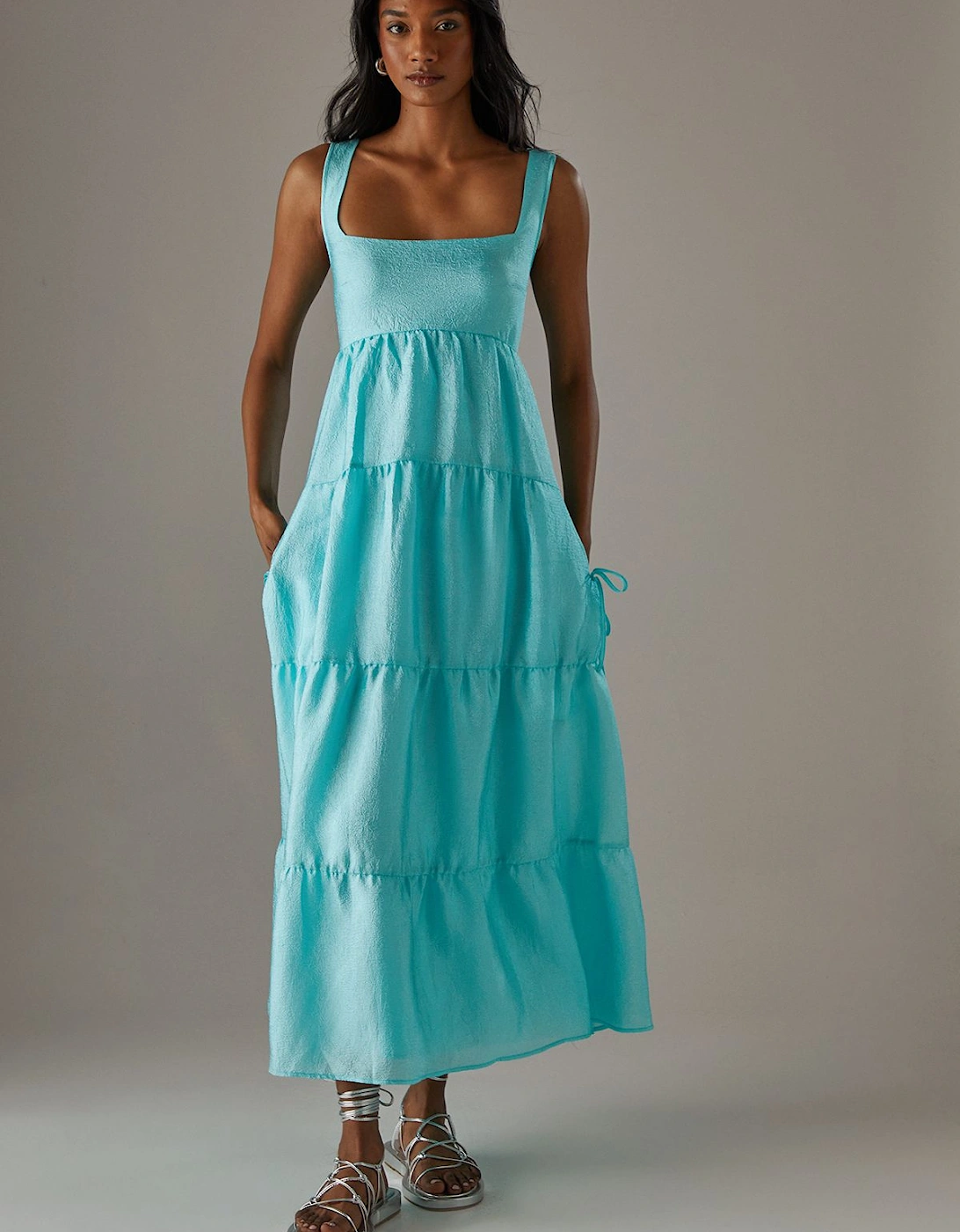 Square Neck Smock Midi Dress With Below Pocket, 2 of 1