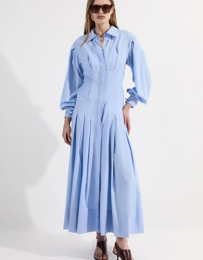 Archive Collection - Cotton Poplin Balloon Sleeve Corset Woven Maxi Dress