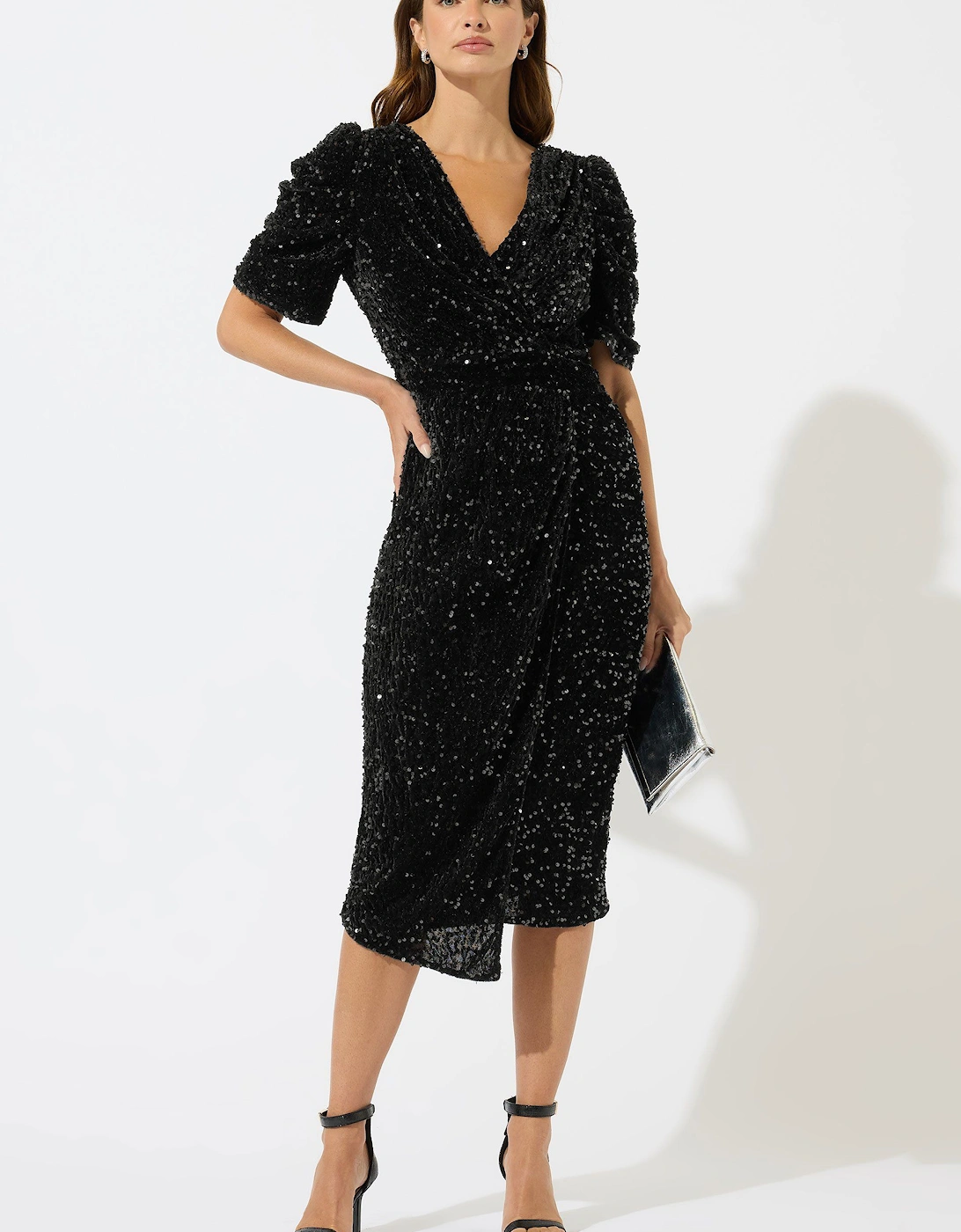 Sequin Velvet Wrap Dress, 2 of 1