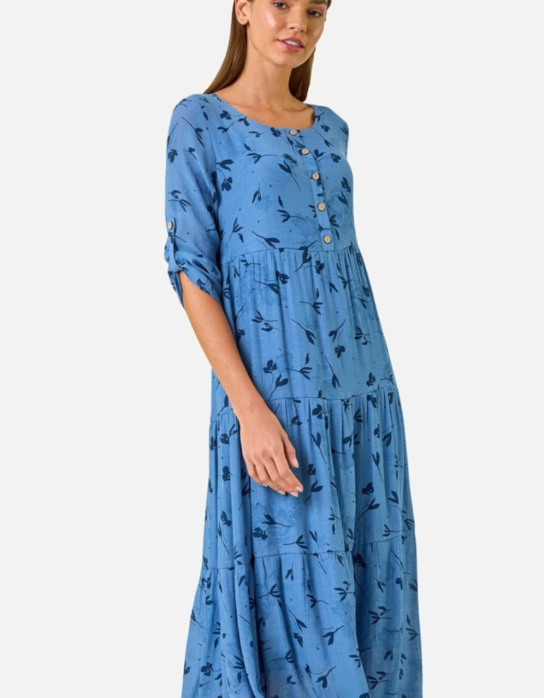 Floral Print Button Midi Dress