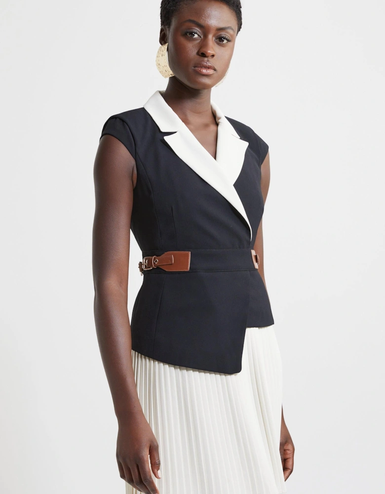 Tall Soft Tailored Crepe Tab Detail Pleated Mini Dress