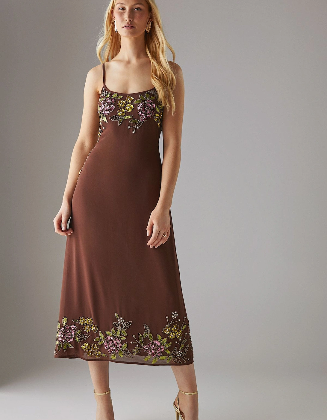 Hand Embellished Strappy Bias Sequin Midi Dress, 2 of 1