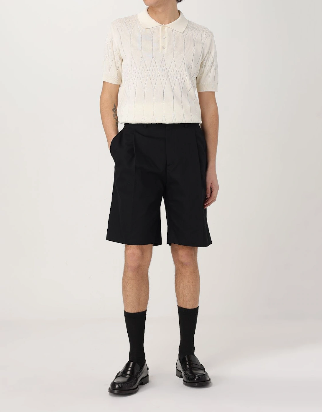 Knit Diamond Pattern Polo Shirt