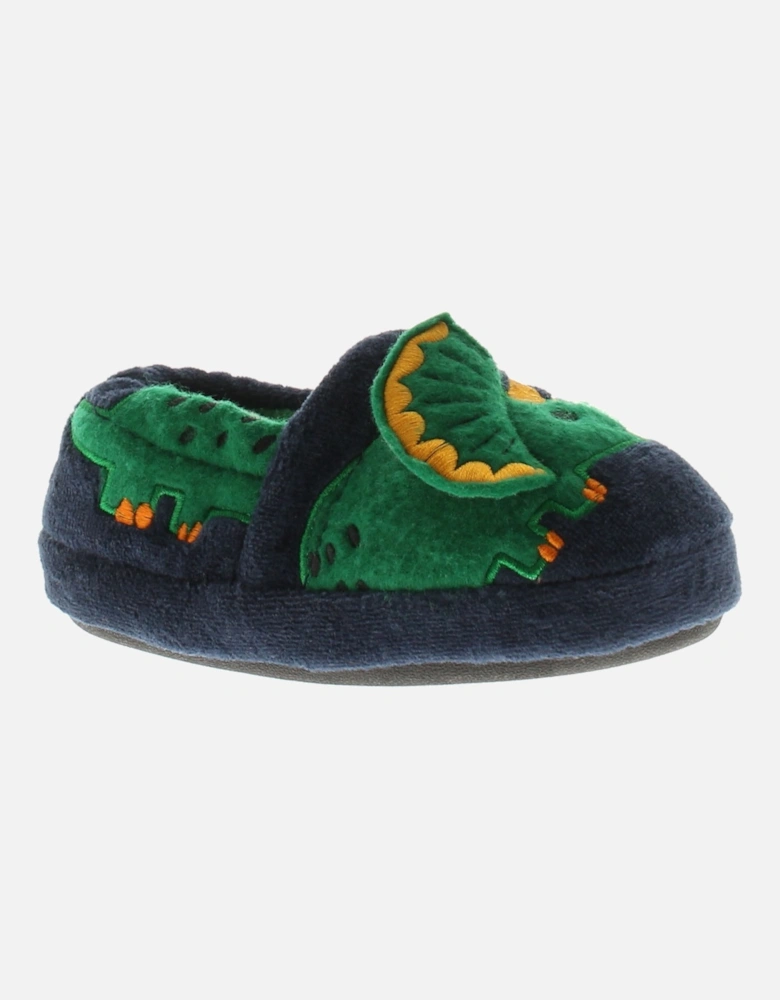 Dinosaur Hunter Boys Slippers Novelty Trex Younger Boys navy UK Size