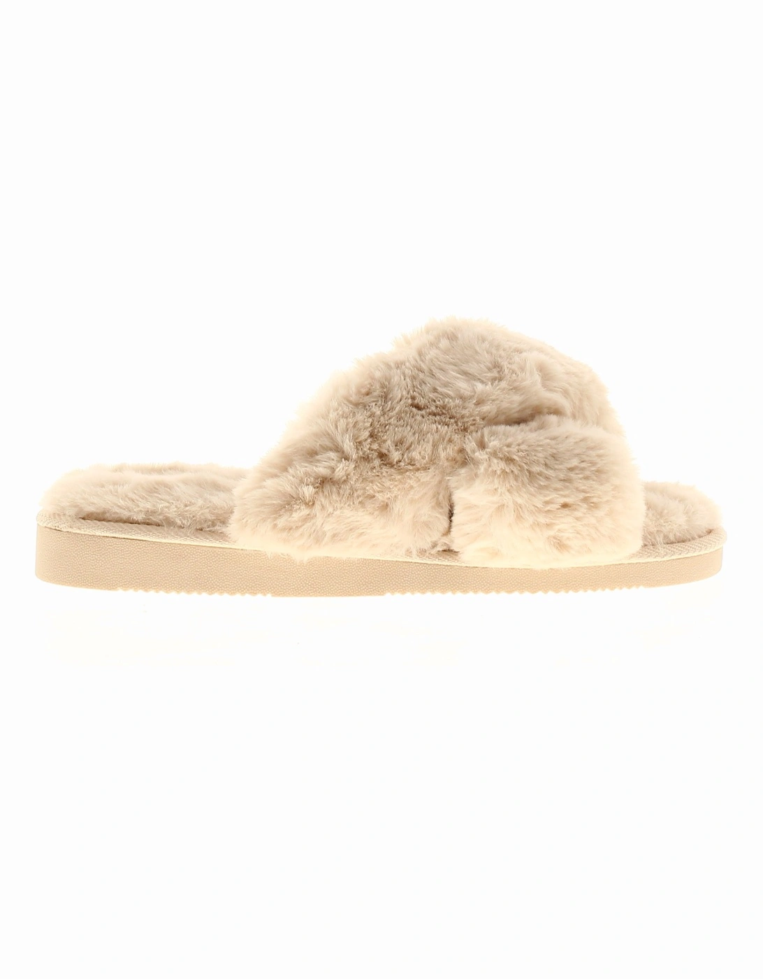 Womens Mule Slippers Cuddles Faux Fur Soft Cosy Beige UK Size