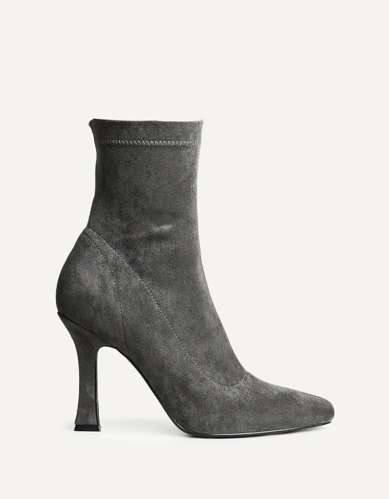 Lovato Grey Faux Suede Square Toe Heeled Sock Boot