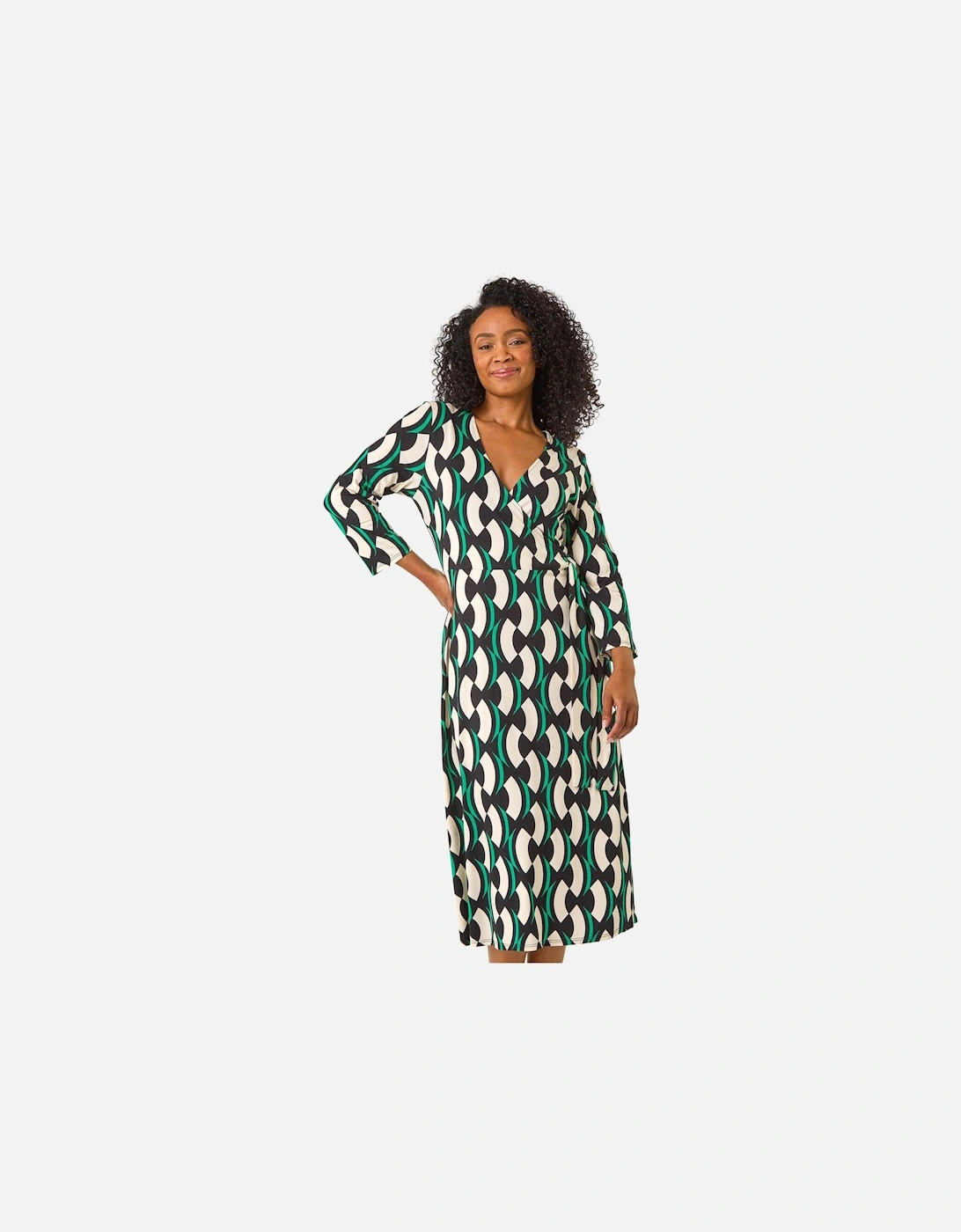 Petite Geometric Tie Waist Stretch Midi Dress, 2 of 1