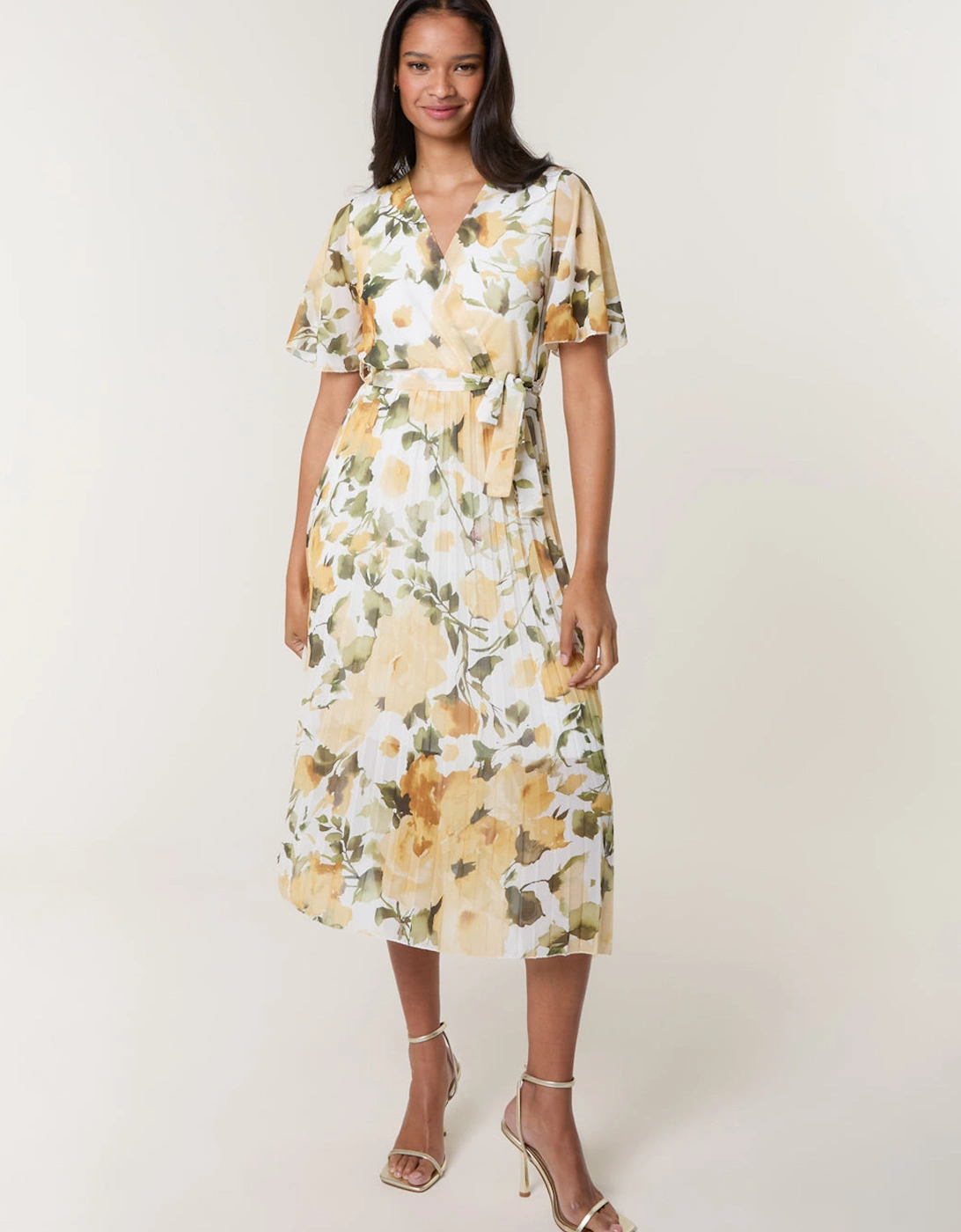 Yellow Short Sleeve Wrap Pleat Dress, 2 of 1