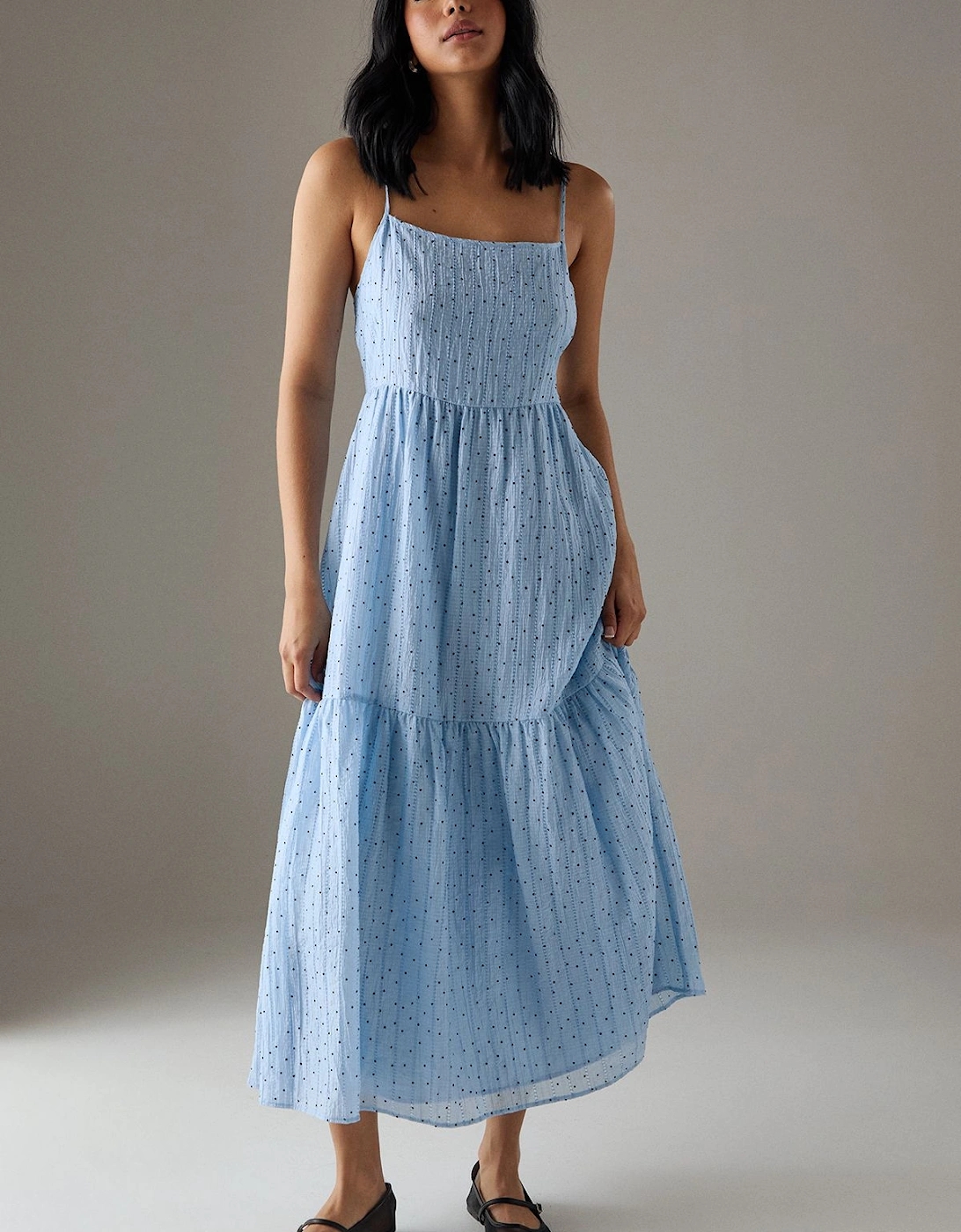 Petite Spot Organza Strappy Smock Midi Dress, 2 of 1
