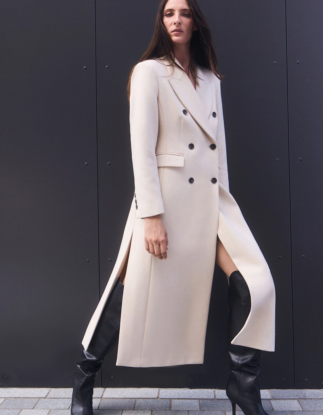 Petite Stripe Wool Double Breasted Tailored Maxi Coat, 2 of 1